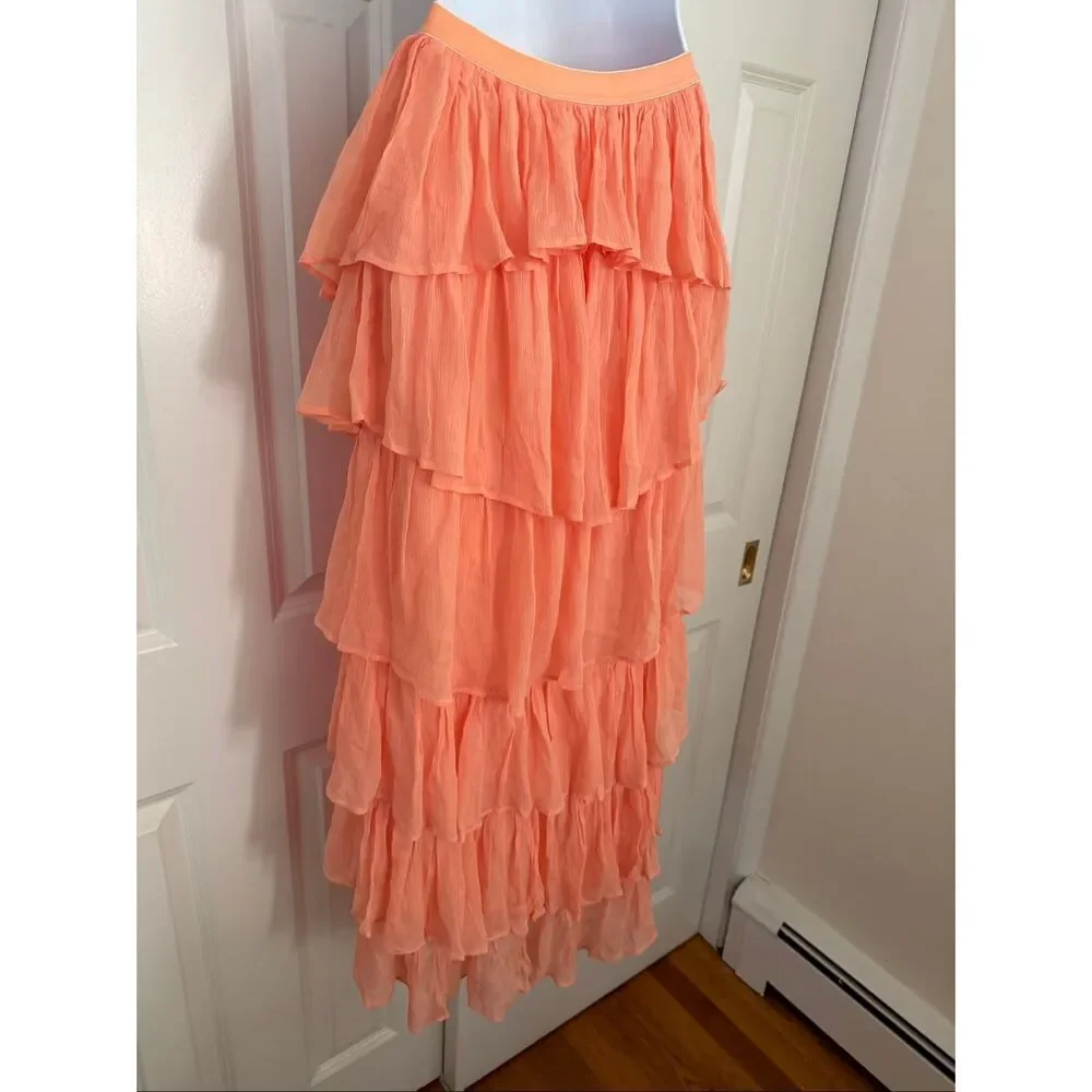 Anthropologie Tiered Ruffle High-Low Skirt